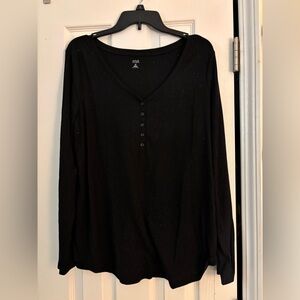a.n.a Black Button-Front Long Sleeve Top